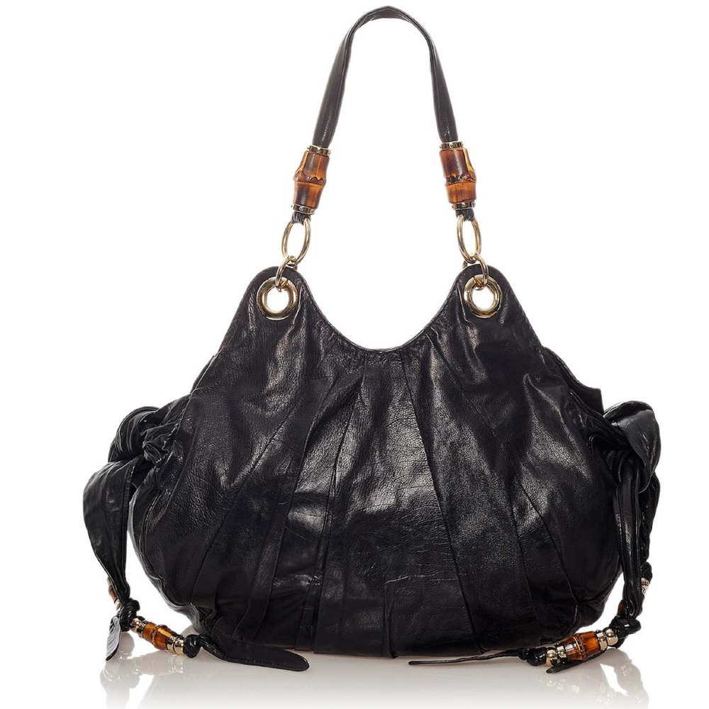 Rare Collection Gucci Black Bamboo Leather Hobo Bag. Like new.